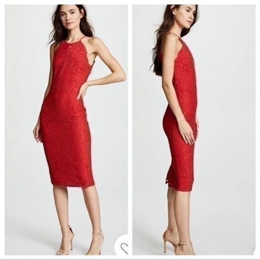 Yumi‎ Kim Red Lace Halter Fitted Bodycon Sheath Dress S Cocktail - Picture 2 of 8
